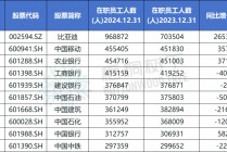 A股公司员工人数排名，比亚迪最多，96.89万人，最少仅18人