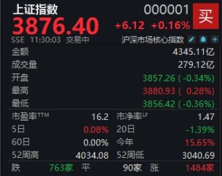 A股大小指数分化，沪指半日微涨0.16%