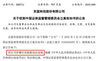 *ST京蓝因涉嫌信息披露违法违规被中国证监会立案