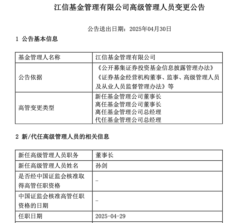 多家知名公募密集官宣：变更董事长！还有公司董事长、总经理同日离任  第3张
