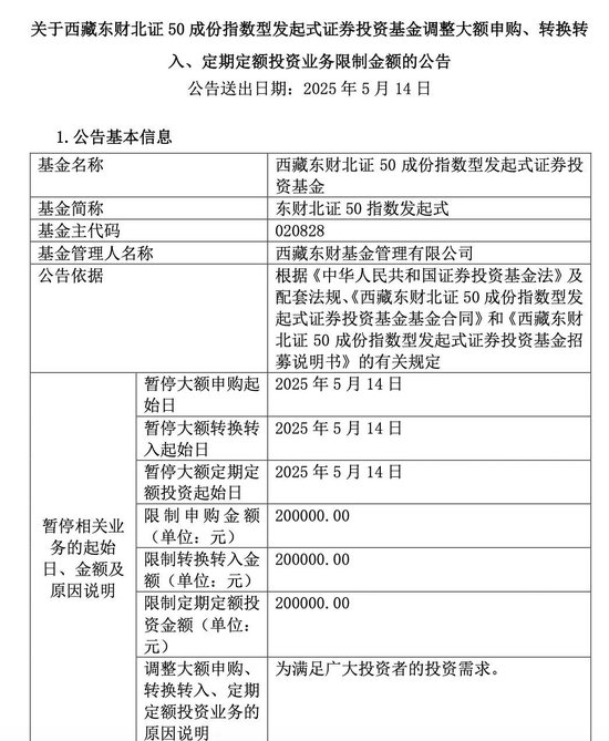 多只北证50指数基金，限购！  第1张