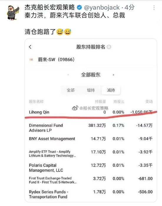 蔚来汽车：一季报资不抵债，另网传总裁秦力洪清仓！蔚来法务部回应  第6张