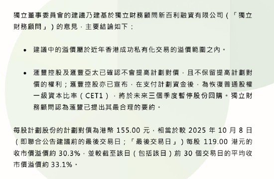 汇丰控股拟每股155港币私有化恒生银行 明年1月8日将举行股东大会  第1张